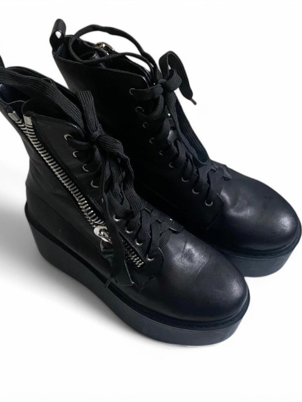 Black UNIF Trench High Platform Boots size 6